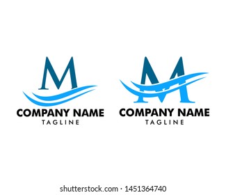 Set of Initial Letter M Logo With Ocean Waves