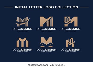 Set of initial letter M logo design real estate concept. Letter M building logo template