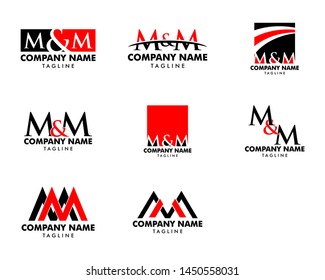 Set of Initial Letter MM Logo Template Design
