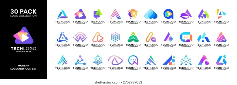 Conjunto de letra inicial Uma inspiração de design de logotipo colorido moderno. Vetor de ícone de logotipo abstrato geométrico isolado no fundo branco.