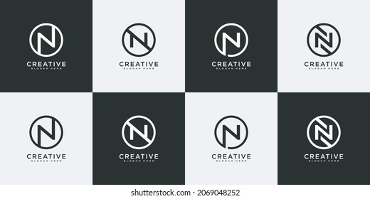 Conjunto de letra inicial N plantilla de vector de logotipo abstracto