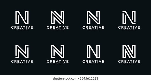 Set of initial letter N logo design with line art style. Premium Vector