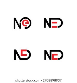 Conjunto de Plantillas iniciales del logotipo NED. Una colección de diseños de monogramas modernos y geométricos que combinan las letras N, E y D.