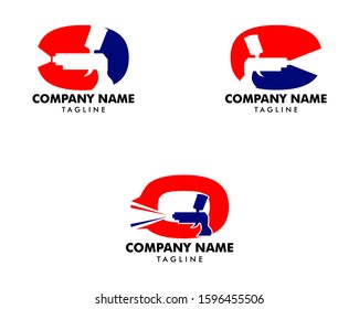 Set of Initial Letter O Car Paint with Spray Gun Logo Template