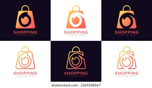 Set of initial letter O shop logo. This logo combines letters and shopping bag using bright gradation colors. Perfect for shops, ecommerce, sales, web store elements and companies related to commerce.