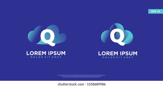 set of initial letter q cloud logo isolated on blue. modern icon, template design