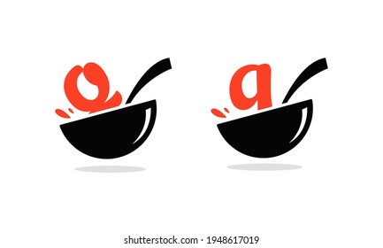Set Initial letter Q food Logo Design Template. Illustration vector graphic. Design concept bowl and spoon With letter symbol. Perfect for cafe, restaurant, cooking business
