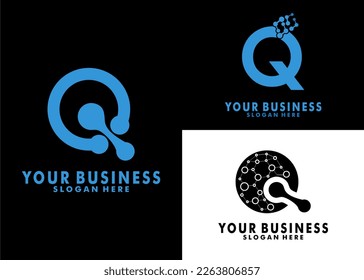 set of initial letter Q with molecule logo vector