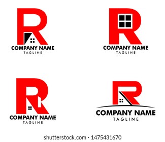 Set of Initial Letter R House Logo Template