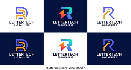 Set of initial letter R logo design. R technology logo concept