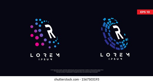 set of initial letter r tech logo. modern icon, template design