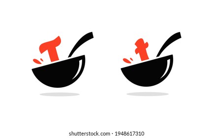 Establece la plantilla de diseño del logotipo de la carta inicial T. Gráfico vectorial de ilustración. Diseño de tazón y cuchara con símbolo de letra. Perfecto para cafés, restaurantes, negocios de cocina