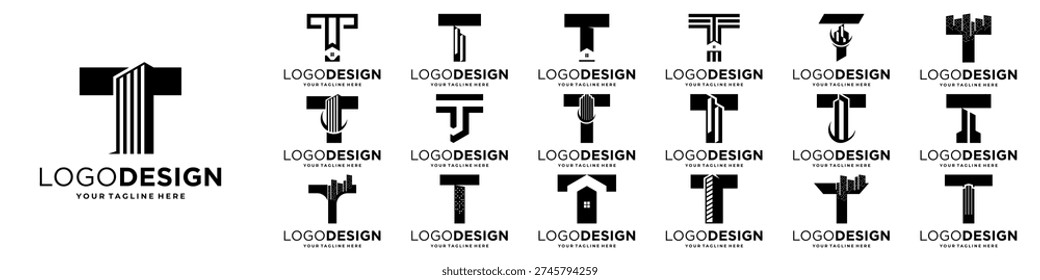 Set of initial letter T logo design with real estate, building, property logo concept