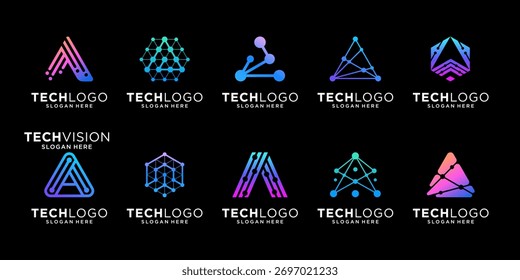 Satz von Anfangsbuchstaben A Technologie Verbindung Logo Design Inspiration.