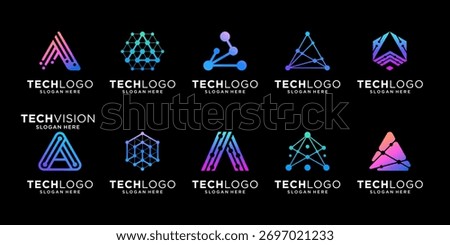 Set of initial letter A technology connection logo design inspiration.