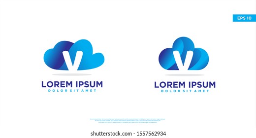 set of initial letter v cloud logo. modern icon, template design