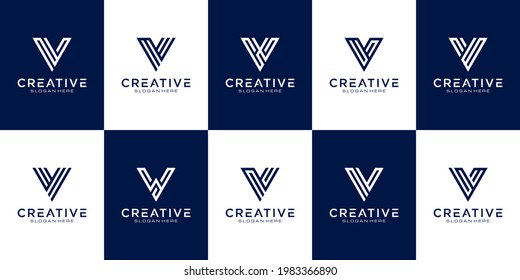 Conjunto de la plantilla de diseño del logotipo de la letra inicial V. iconos para negocios de lujo, elegante, sencillo