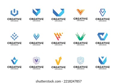 Set of initial letter V logo design inspiration. Creative letter V logotype collections.