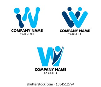 Set of Initial Letter W People Logo Template