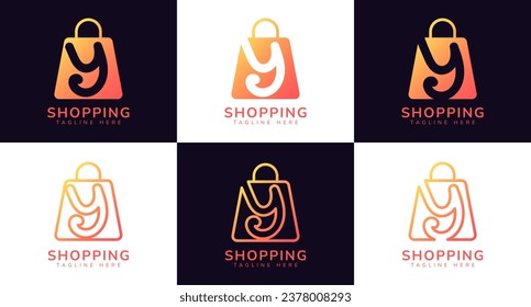 Set of initial letter Y shop logo. This logo combines letters and shopping bag using bright gradation colors. Perfect for shops, ecommerce, sales, web store elements and companies related to commerce.