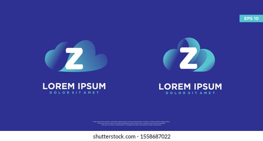 set of initial letter z cloud logo isolated on blue. modern icon, template design