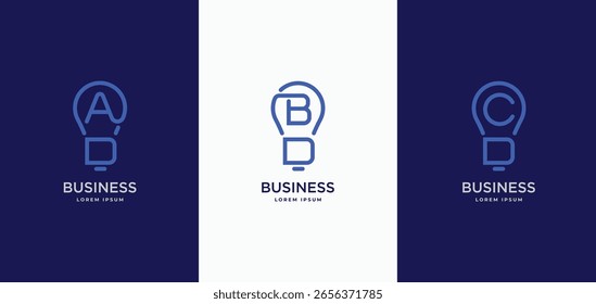 Conjunto de letras iniciais AD, BC e CD design de logotipo de forma de lâmpada de linha simples. Abreviaturas do logotipo do monograma de CD AD BD