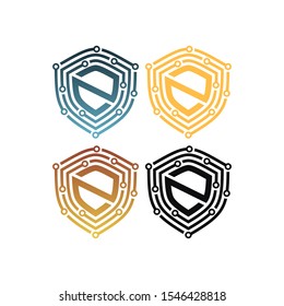 set Initial N letter logo shield for technology