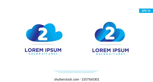 set of initial number 2 cloud logo. modern icon, template design