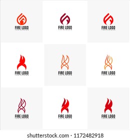 Set of Initial R S F with Fire logo design vector, Fire icon simple logo design template