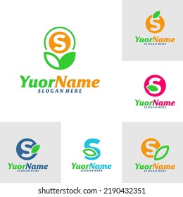 Set of Initial S with Leaf Logo Design Template. Letter S logo concept vector. Creative Icon Symbol