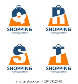 Conjunto de plantillas de diseños de logotipo de tienda inicial. Ilustración vectorial gráfico del concepto de diseño del logotipo combinado de letras y bolsas de compra. Perfecto para Ecommerce, venta, descuento o elemento web de tienda. 