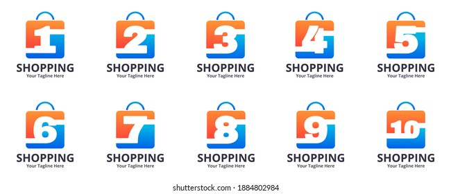 Set of Initial Shop Logo designs Template. Illustration vector graphic of  number and shop bag combination logo design concept. Perfect for Ecommerce,sale, discount or store web element. 