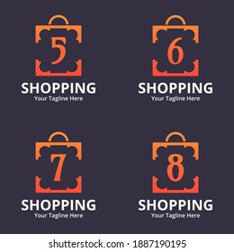 Set of Initial Shop Logo designs Template. Illustration vector graphic of  number and shop bag combination logo design concept. Perfect for Ecommerce,sale, discount or store web element. 
