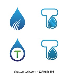 Set of initial T letter droplet or initial T letter petroleum company logo template