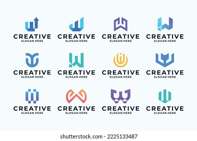 Set of Initial W logo design with creative concept combination.