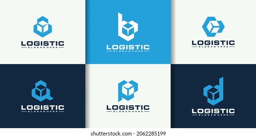 Set of initials A B C D P logo design with logistics company