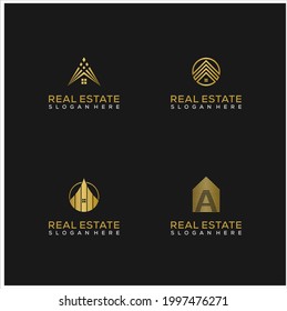 Set of Initials A design with a golden style color for the real estate and business
