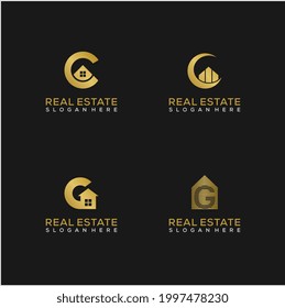 Set of Initials G design with a golden style color for the real estate and business