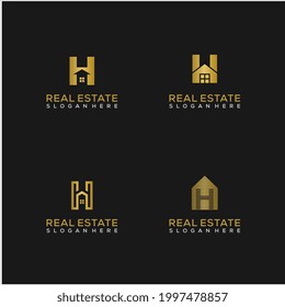 Set of Initials H design with a golden style color for the real estate and business