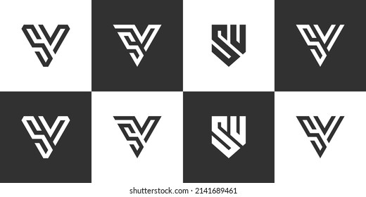 Set of initials letter SV abstract vector logo design