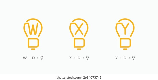 Set of initials letter WD, XD, and YD simple line lightbulb shape technology logo design