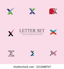 set of initials letter X abstract logo on pink background