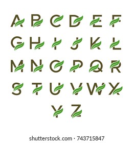 set initials logo letters with the leaves