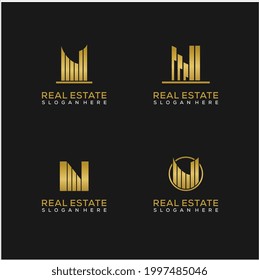 Set Set von Initials N Design mit goldener Farbe für Immobilien und Unternehmen