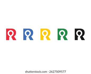 set of initials R position pointer symbol icon design vector isolated transparent background