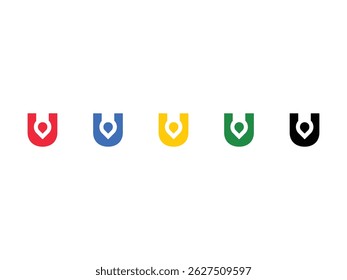 set of initials U position pointer symbol icon design vector isolated transparent background