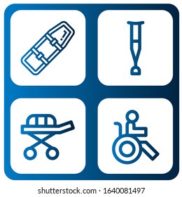 Set of injury icons. Such as Spinal board, Crutch, Stretcher, Disabled , injury icons