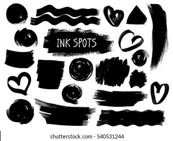 Set of ink abstract spots. Hand drawn vector graphic elements. Fluent sketchy style.