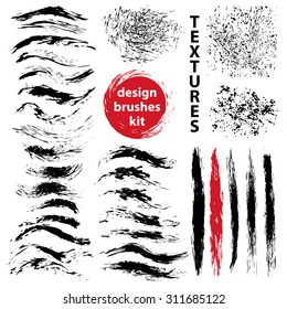 Set ink art brushes  Grungy textures different shapes  Easy edit color   apply to any path  write   draw  Vector design kit for illustrator 