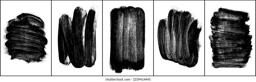 Set of ink black abstract paint stroke isolated on white background. Paint droplets. Digitally generated image. Vector design elements, illustration, EPS 10.